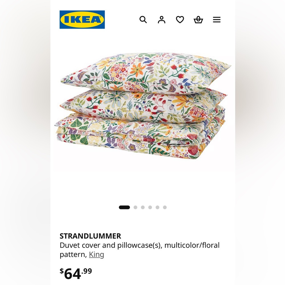 IKEA Strandlummer King Floral Duvet Cover Set - Cream Background NWT